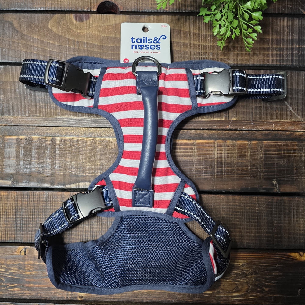 Dog Harness - Red, White, & Blue, Tails & Noses Size L/XL